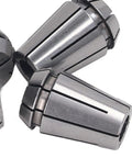 High Precision Spring Collet Set ERG20 With 4 Durable Pieces For CNC Engraving Milling And Lathe Tasks, four steel collets arranged.