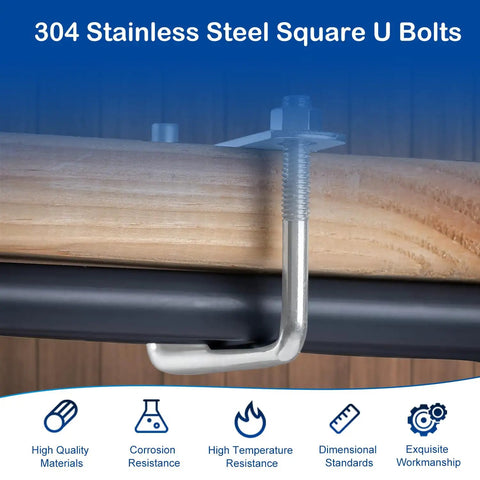 Beefy Four Pack Square U Bolts With Frame Plates And Nuts Inner Width 40mm M8 Thread 100mm Length 304 Stainless Steel U Bolts