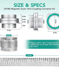 Measurements of Magnetic Dryer Vent Connector Kit With Airtight Quick Connect For Four Inch Hose No Fuss To Clean And Maintain
