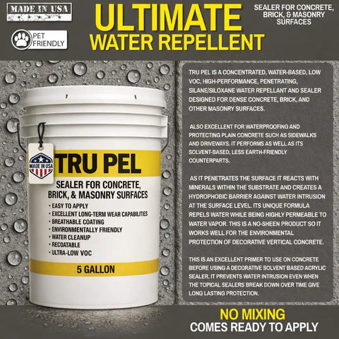 Heavy-Hitting Silane Siloxane Concrete Sealer Water Repellent For Masonry Brick And Pavers Deep Penetration Formula 5 Gallon bucket.