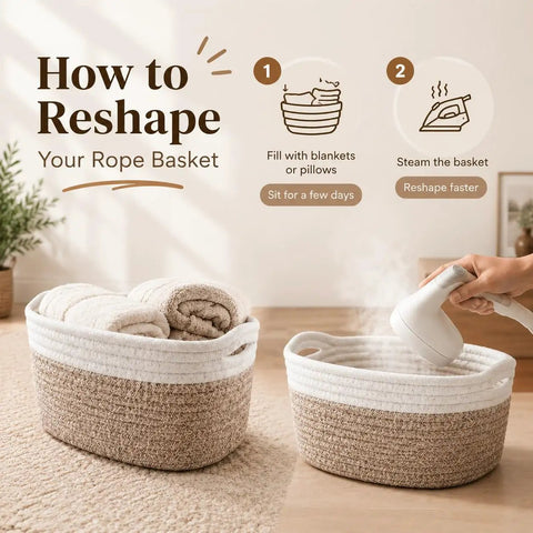 No Sweat Cotton Fabric Storage Baskets 4 Pack Organizers For Shelf And Cabinet White Khaki, reshaping instructions with towels inside.