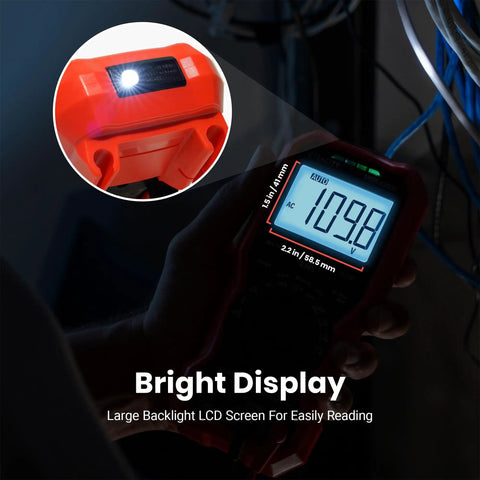 All In One Digital Multimeter True RMS 6000 Counts For AC DC Voltage And Current with backlit display in dark.