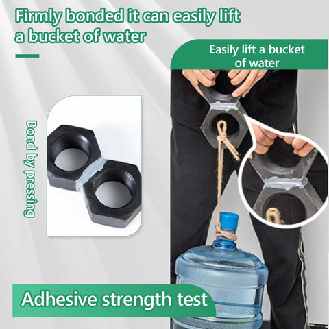 Heavy Duty Workhorse Metal Repair Epoxy Glue 1.76 Oz Waterproof Two Part Bond lifting bucket during strength test