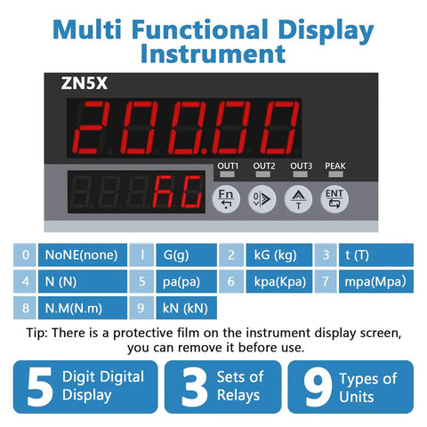 Industrial Grade Load Cell Sensor With Indicator Display, 0.1 Percent High Precision Readouts For Tiny Weight And Force Changes, Pro Grade Compression Sensor Kit For Testing, Calibration, And DIY Projects. ZN5X digital display, stainless steel