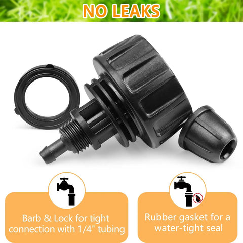 1/4 Inch Drip Irrigation Tubing Faucet Adapter Set 8 Pack with twist lock and leak-proof gasket shown in detail