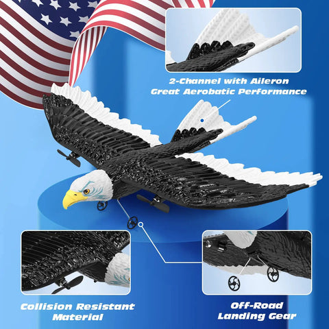 Remote Control Eagle Plane For Newbies And Kids 2.4GHz 2CH RC Airplane with detailed wings, aileron, and durable design.