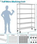 Beefy 6-Tier Wire Shelving Unit With Wheels, 6000 lb Capacity Steel Rack for Garage and Shop, Adjustable NSF Shelves, Black Finish, 48L X 18W X 72H, Quick Snap Assembly No Tools Required, 78-inch tall