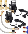 Two Sets Automatic 110V Electronic Drain Valve Kit With Timed Tank Drain For Air Compressors, Brass Split Type Valve, Steel Lines