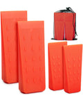 Heavy Duty Tree Felling Wedges 4 Pack With Tough As Nails Spike Bases showing two large and two small wedges in orange.