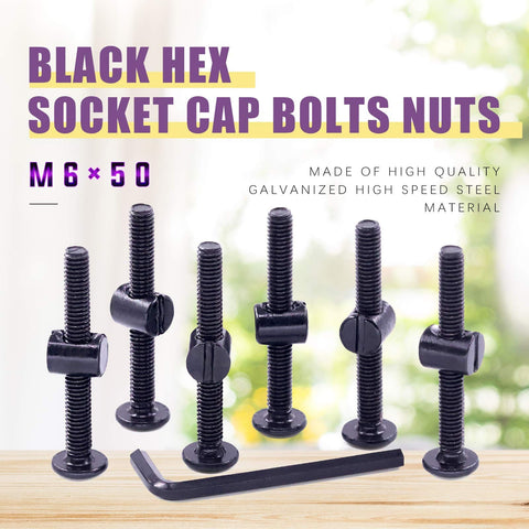 Black M6x50mm Crib Hardware Screws With Barrel Nuts And Allen Wrench Pack Of 25 For Furniture Cots And Cribs Hex Socket Head Cap