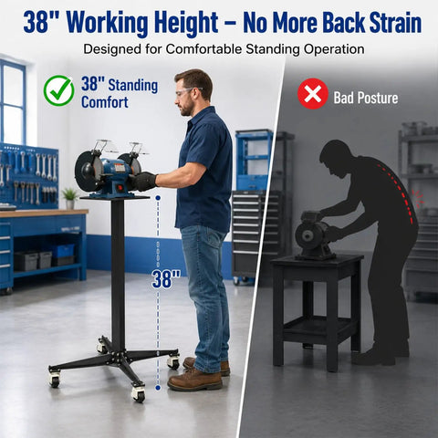 Heavy Duty Grinding Station Pedestal With Industrial Grade Locking Swivel Caster Wheels, Precision Adjustable Leveling Feet, Extra Sturdy Workshop Bench Vice Mount, And Fully Beast Mode Shop Rig Setup Essentials