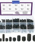 Hex Socket Set Screws Assortment Kit M3 M4 M5 M6 M8 Alloy Steel Cup Point for Furniture 800 Pieces in organizer box