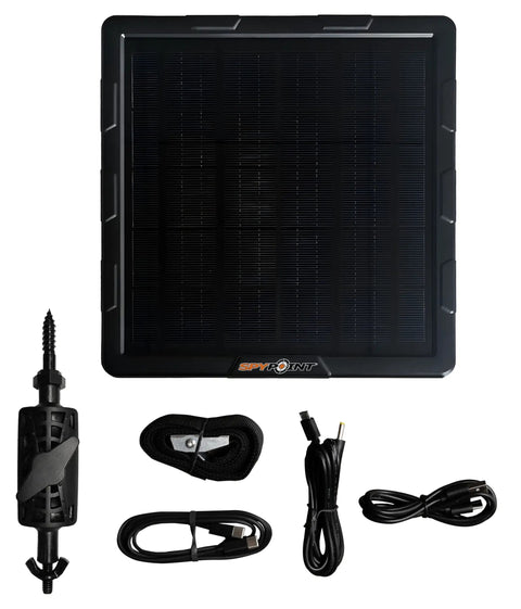 All-In-One Solar Panel Kit For Trail Cameras With Internal Battery, No-Fuss, Wire-Free Outdoor Power Solution SPLB-10 components shown