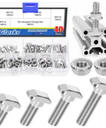 Kickass M5 T Slot Drop In Bolts With Hexagon Flange Nuts 80 Pc Kit 10 12 16 20 MM showing bolts and nuts in organizer box.