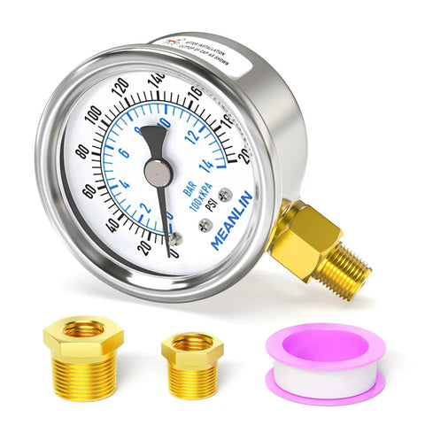 Dry Pressure Gauge 0 To 200 Psi Stainless Steel 2 Inch Dial Face Lower Mount One Eighth Inch NPT Waterproof For Air Compressors