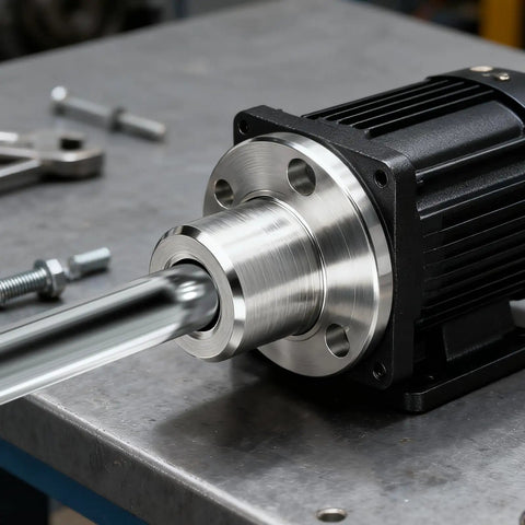 Tough-As-Nails 5-Pack 8mm Rigid Flange Motor Couplings for DIY projects attached to motor on workbench