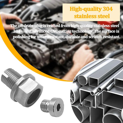 Fix Leaky Oil Pan Fast With This Awesome Oversized Stainless Steel Piggyback M14 1.5 Drain Plug That Seals Tight Like A Boss Perfect For Sedans And Motorcycles With Included Wrench Washer And O Ring. 304 stainless steel oil drain plug with wrench and washer