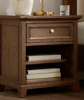 Wooden nightstand with a drawer featuring a Natural Travertine Round Cabinet Knobs 1.2 Inch Diameter 4 Pack Dope Upgrade.