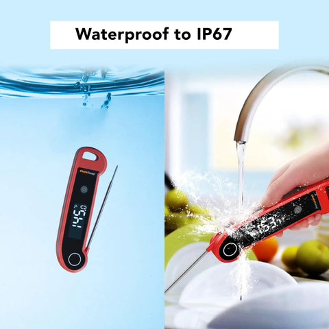 Digital Instant Read Meat Thermometer For Grilling And Cooking, NSF Certified Waterproof IP67, submerged and rinsed, red