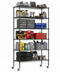 Commercial Wire Shelving Unit With Locking Casters And Adjustable Steel Shelves Heavy Duty Space Saving Storage Rack For Restaurant Garage Pantry And Kitchen Black Finish 45 By 18 By 82 Inches Beast, black wire rack in garage with tires and tools