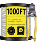 One Eighth Inch T316 Stainless Steel Deck Railing Cable 7 By 7 Braided Wire Roll 1000 Ft Anti Oxidation Corrosion Resistant With Cutter DIY Friendly 1800 Lb Break Strength Safe Working Load 260 Lb Built For Tough Outdoor Rails spool with cutter