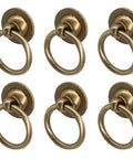 Solid Brass Cabinet Ring Pulls Six Pack Antique Circle Drawer Pulls Vintage Dresser Cupboard Closet Knobs with Large Ring