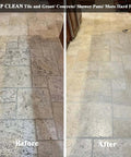 Before and after cleaning a tiled floor using Heavy Duty Orbital Floor Scrubber And Buffer Kit With Commercial Grade Pads And Brushes.