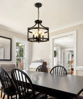 4 Light Modern Farmhouse Ceiling Chandelier Matte Black Open Cage Pendant Lighting Convertible Semi Flush Mount For Dining Room