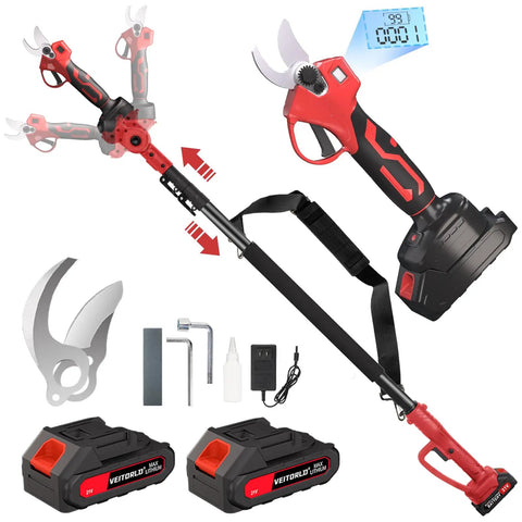Two In One Cordless Pole Pruner With 15 Ft Reach Brushless Motor Dual 2000mAh Batteries 30 Mm Cutting Capacity Extendable
