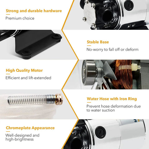 Self Priming Portable Electric Water Transfer Pump 115V 330GPH with Suction Hose Kit features and details