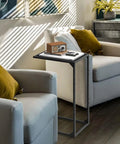 Set Of 2 C Shaped End Tables That Slide Under The Sofa For Easy Laptop Work Or Snack And Drink Tray Space Saving Black