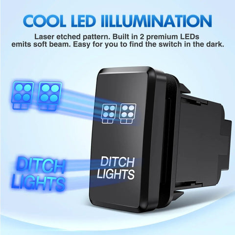 Push Button Ditch Lights Switch 12V On Off With Wire Harness Kit 1.54 By 0.83 Inches LED illumination