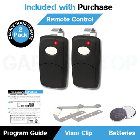 Replacement Garage Door Opener Remote Clicker For Linear Multi Code 300 MHz 10 Dip Switch Gate Opener 3089 308911 MCS308911 Dual Pack Slim Transmitter Works With 1090 1099 3021 3028 Receivers, dual pack with instructions, visor clips, and batteries