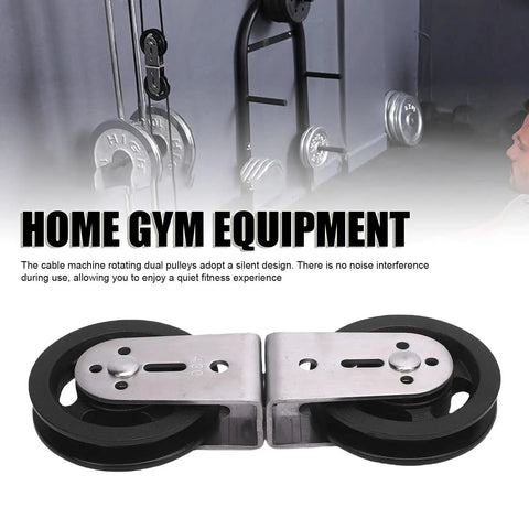 Rotating Double Pulley Cable Machine for your home gym setup, showing durable dual pulleys in silver and black for silent operation.