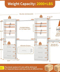 Dimensions and features of Two Set Closet System With 6 Drawers, 8 Expandable Hanging Rods And Adjustable Shelves, Modular Wood Organizer Tower For Walk In Closets, Custom 5 To 14 Ft Closet Organizer White Finish.