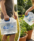 Person using Premium Collapsible Water Container Bag for camping and hiking BPA free food grade clear plastic jug outdoors