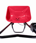 Beefy Workhorse Walk Behind Broadcast Spreader with red 65 lb poly hopper, epoxy coated frame, and side spread control features.