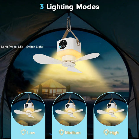 Portable Tent Fan With Built In Lights And Remote USB Rechargeable Camping Fan Wireless Tent Fan With 4 Speeds And Timer
