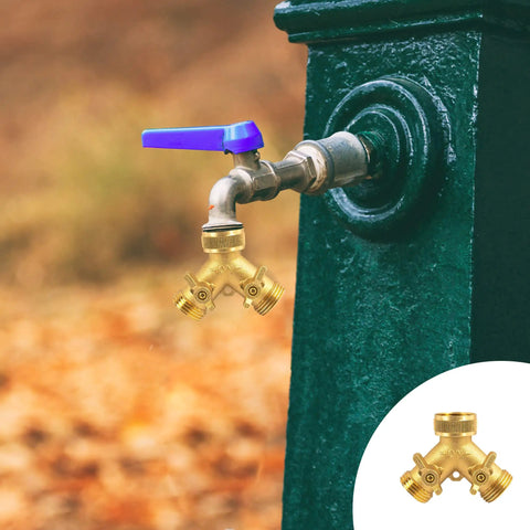 Solid Brass Garden Hose Splitter 2 Way Y Valve With Ergonomic Handles For Easy Grip, Perfect For Arthritis, Includes 2 Rubber Washers And Durable Brass Construction on outdoor faucet