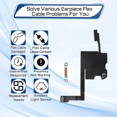 Earpiece Flex Cable Replacement For iPhone 15 Pro Series A3102 A2848 A3101 A3104 - DIY Fix To Restore Crisp Calls, Accurate Ambient Light Sensor, Durable Build, Easy Install For Your Phone., black flex cable shown with ambient light sensor contact