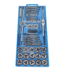 Hardened Alloy Steel Tap And Die Set With Variable Hand Tools For Heavy Duty Screw Threading Operations That Cut Tapered Threads And Craft Precise Nuts In Any Job Shop Or Garage Repair Scenario, 40-piece blue case