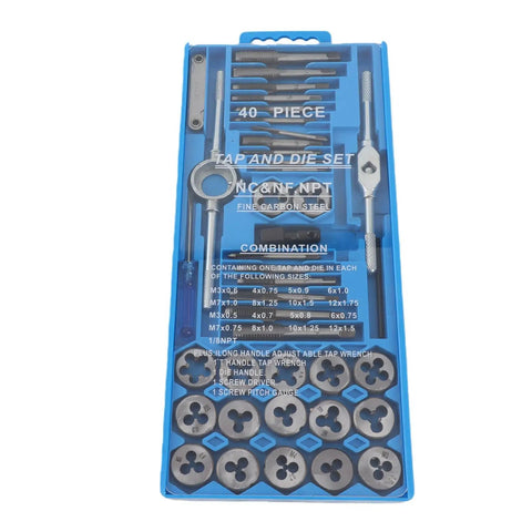 Top Grade 40 Piece Metric Tap And Die Set With Wrench Tool Kit For Hand Thread Repair Cutting Alloy Steel Screw Taps And Dies Blue Box in blue case
