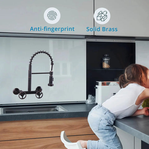 Brushed Nickel Wall Mount Kitchen Faucet With Pull Down Sprayer 360 Degree Swivel Dual Spray Modes over modern sink