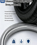 Heavy Duty Stainless Steel Flexible Conduit For Electrical Wiring Rock Solid Braided Armor Heat Resistant Cable Raceway Built Tough As Nails for load-bearing use next to a tire.