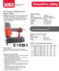 FinishPro 18MG 18-Gauge Brad Nailer Two And One Eighth Inch Magnesium Body displayed on product info sheet