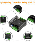 Beefed Up 24V DC PLC Controller For Interface Switching With 32 Bit MCU, shown in black casing with green connectors, top view