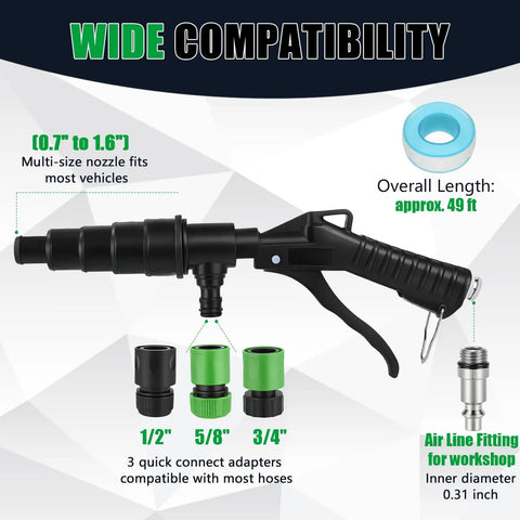 Heavy Duty Radiator Coolant Flush Gun With Manual Twin Pump To Blow Out Stubborn Buildup And Rust From Heater Cores and Entire Cooling System For A Smooth Running Rig