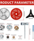 Pro Grade Heavy Duty Trimmer Head Kit With 10 Inch 3 Tooth Carbon Steel Blades, 9 Inch 36 Tooth Carbide Tipped Blades illustrated