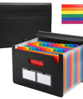 13 Pocket Accordion File Organizer With Cover Labels Portable Expanding File Folder Black Desktop Document Holder Open View