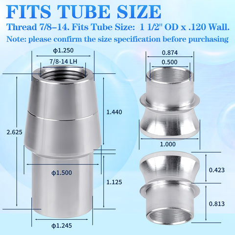 Beefy 7/8-14 Heim Joint Rod End Kit With 7/8-1/2 HMS Spacers And.120 Wall Bung Chromoly Panhard Bar For Steering And Suspension Traction Bars And Steering Linkage Two Sets With Right And Left Hand Threads, dimensioned bung